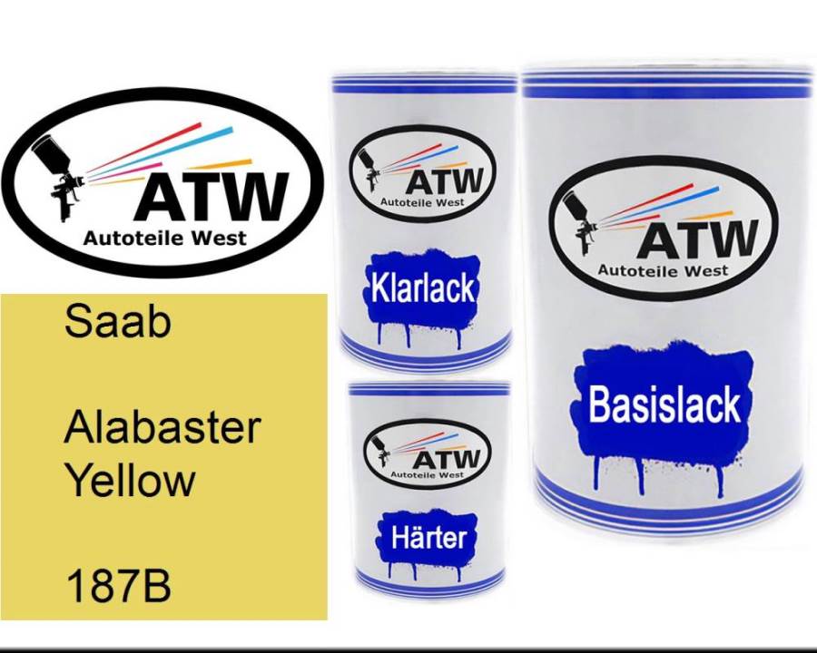 Saab, Alabaster Yellow, 187B: 500ml Lackdose + 500ml Klarlack + 250ml Härter - Set, von ATW Autoteile West.
